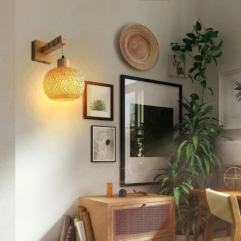 Applique Murale Seléna en Rotin Naturel Tressée à la Main | Luminaire Bohème Chic
