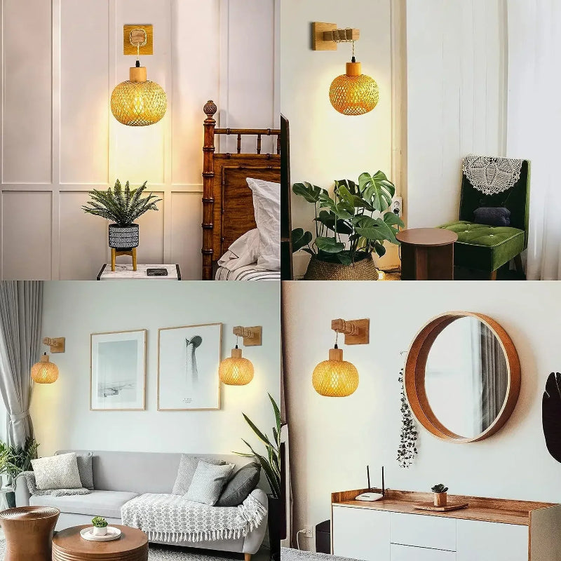 Applique Murale Seléna en Rotin Naturel Tressée à la Main | Luminaire Bohème Chic