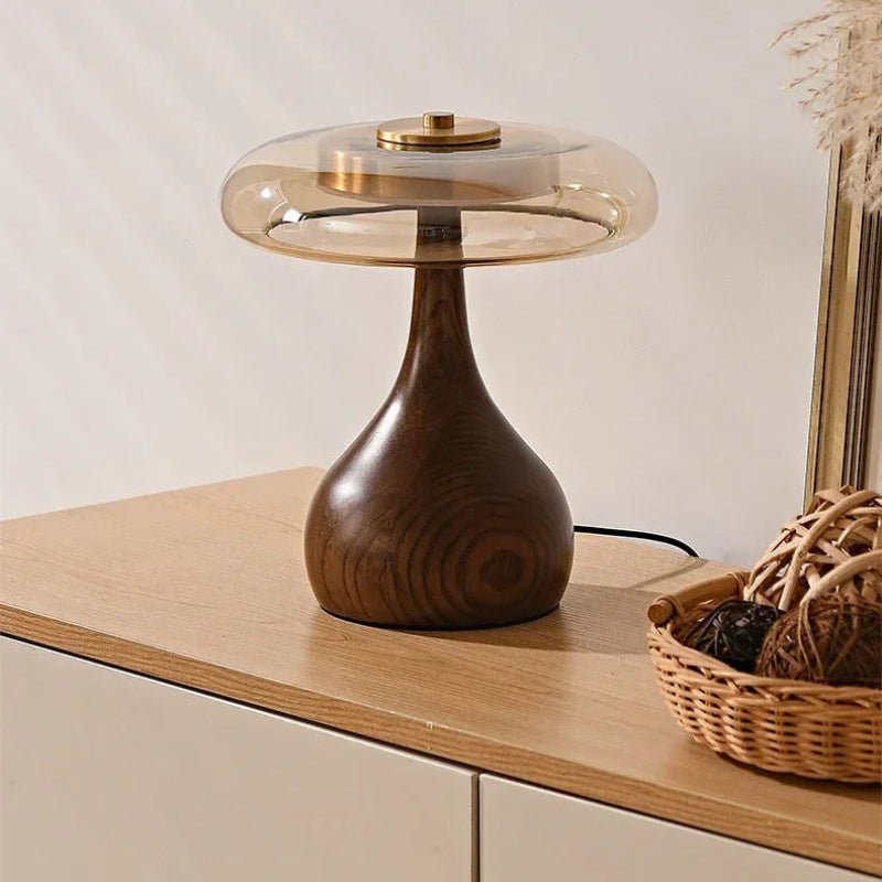 Lampe Design Liora | Lampe Rétro de Chevet, bureau et table en Verre et Bois