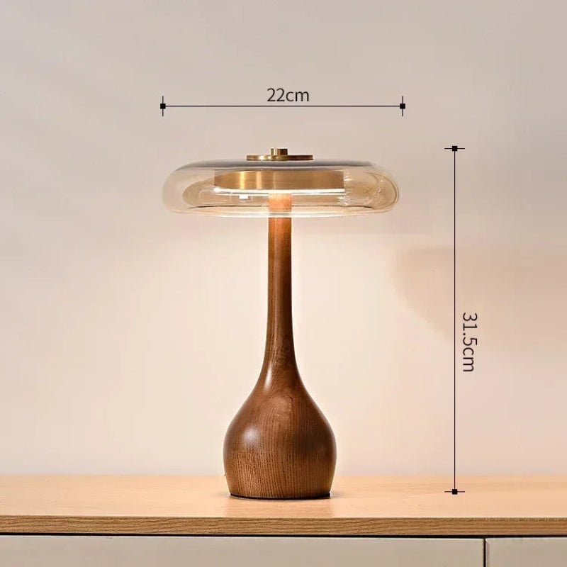 Lampe Design Liora | Lampe Rétro de Chevet, bureau et table en Verre et Bois