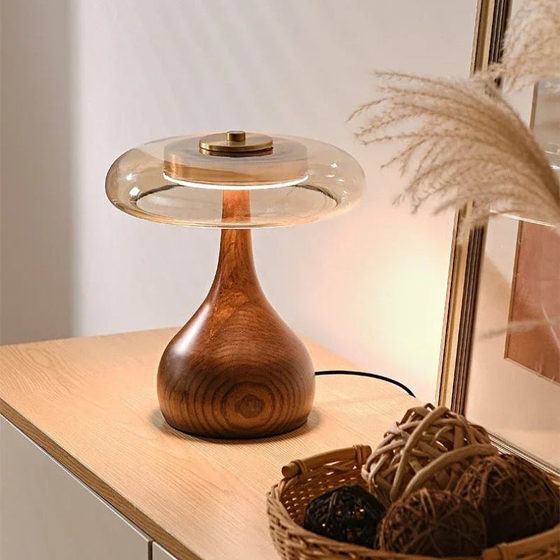 Lampe Design Liora | Lampe Rétro de Chevet, bureau et table en Verre et Bois