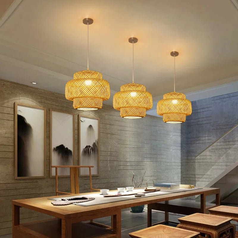 Suspension en Bambou Tressé Style Chinois | Lustre BambooZen