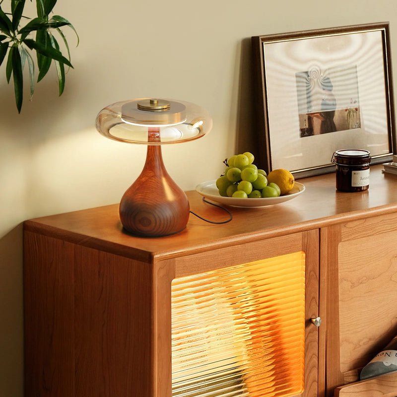 Lampe Design Liora | Lampe Rétro de Chevet, bureau et table en Verre et Bois