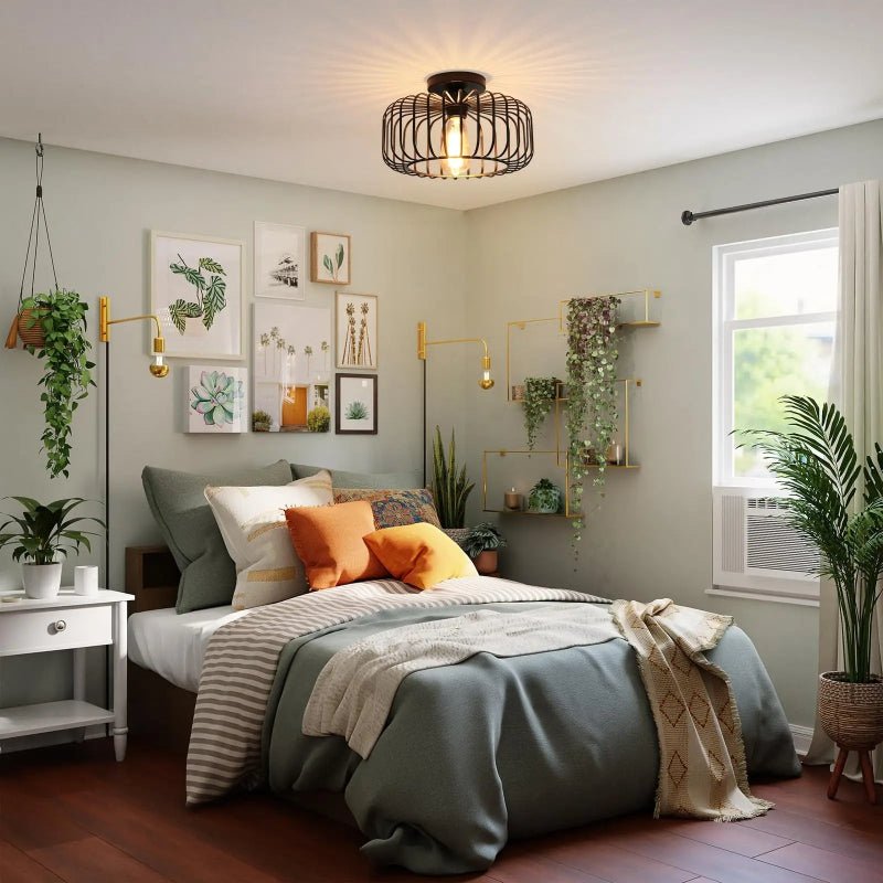 Plafonnier Noir Vintage Loft | Luminaire Industriel Semi-Encastré Haut de Gamme