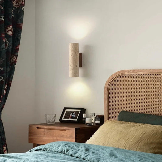 Applique murale Sabi Travertin et Bois | Design Minimaliste Naturel et Élégant