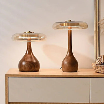Lampe Design Liora | Lampe Rétro de Chevet, bureau et table en Verre et Bois