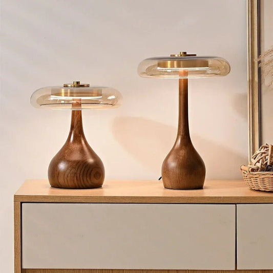 Lampe Design Liora | Lampe Rétro de Chevet, bureau et table en Verre et Bois