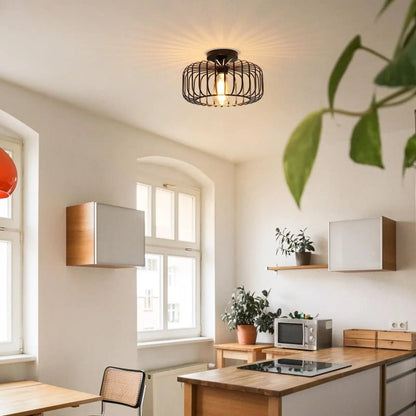Plafonnier Noir Vintage Loft | Luminaire Industriel Semi-Encastré Haut de Gamme
